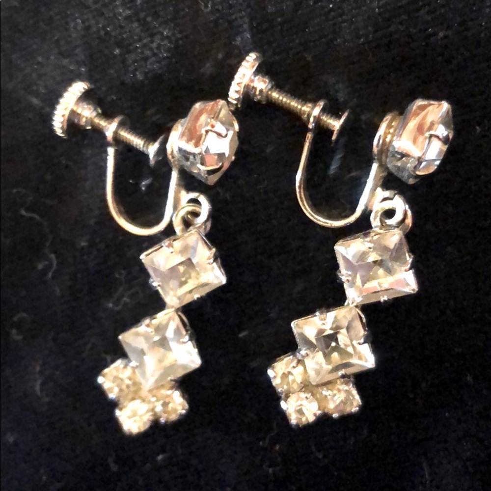 Vintage Costume Jeweled Dangle Earrings
